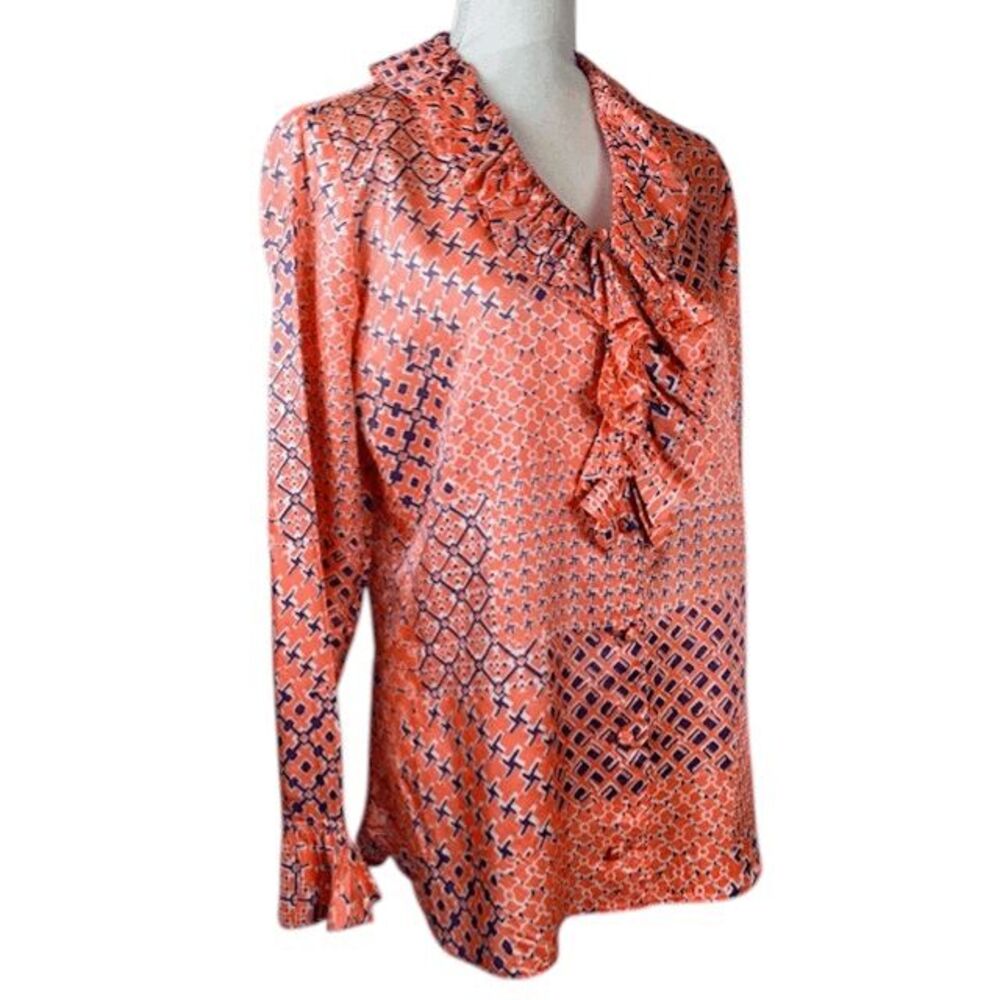 Vintage 70's Saks Fifth Avenue Silk Ruffle Blouse Orange Purple Size 14